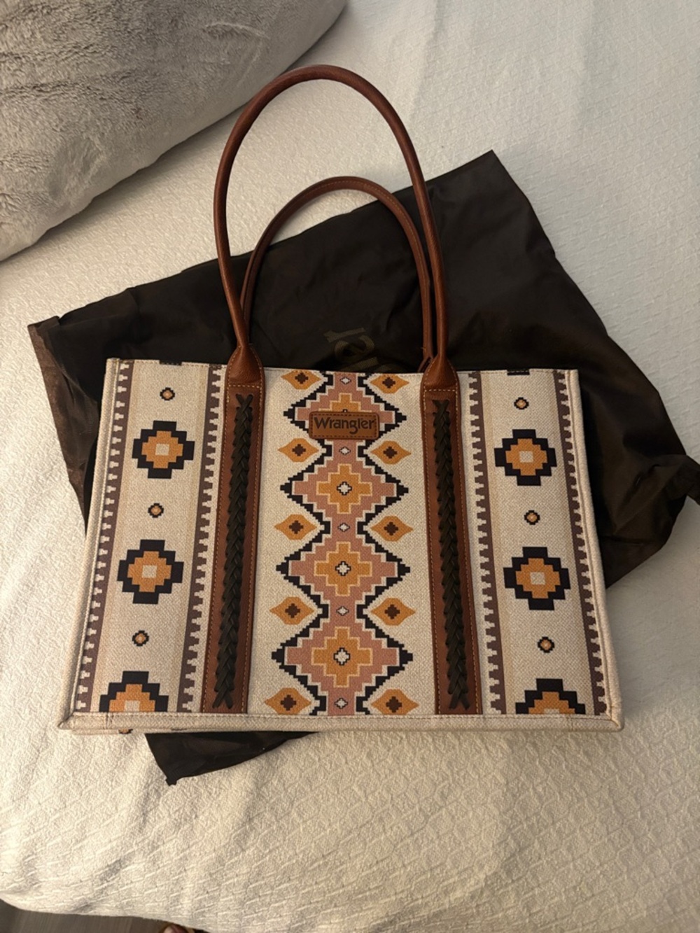 Wrangler Beige, Brown & Cream Geometric Tote